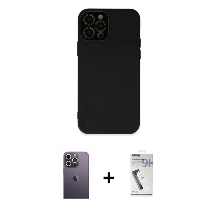 MARSİLYAN™- iPhone 12 Pro Kılıf Çekirdek Modern Serisi - Şeffaf Uv Polymer Nano Ekran Koruyucu + Beyaz Neon Fosforlu Kamera Lens