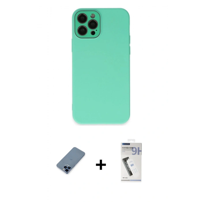 MARSİLYAN™- iPhone 12 Pro Kılıf Çekirdek Modern Serisi - Şeffaf Uv Polymer Nano Ekran Koruyucu + Metal Kamera Lens Koruma Cam - MI