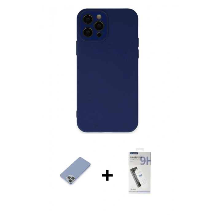 MARSİLYAN™- iPhone 12 Pro Kılıf Çekirdek Modern Serisi - Şeffaf Uv Polymer Nano Ekran Koruyucu + Metal Kamera Lens Koruma Cam - KUYL