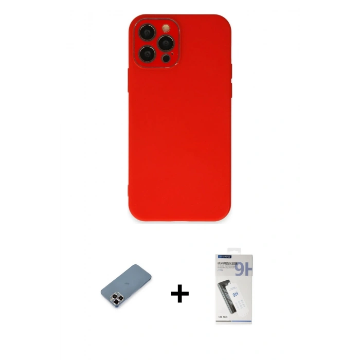 MARSİLYAN™- iPhone 12 Pro Kılıf Çekirdek Modern Serisi - Şeffaf Uv Polymer Nano Ekran Koruyucu + Metal Kamera Lens Koruma Cam - MR