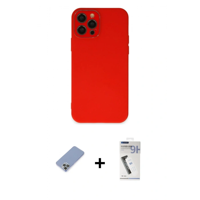 MARSİLYAN™- iPhone 12 Pro Kılıf Çekirdek Modern Serisi - Şeffaf Uv Polymer Nano Ekran Koruyucu + Metal Kamera Lens Koruma Cam - KUYL
