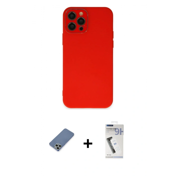 MARSİLYAN™- iPhone 12 Pro Kılıf Çekirdek Modern Serisi - Şeffaf Uv Polymer Nano Ekran Koruyucu + Metal Kamera Lens Koruma Cam - AKYL