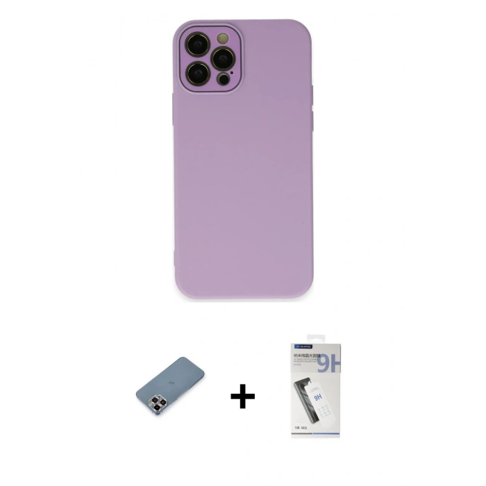 MARSİLYAN™- iPhone 12 Pro Kılıf Çekirdek Modern Serisi - Şeffaf Uv Polymer Nano Ekran Koruyucu + Metal Kamera Lens Koruma Cam - MR