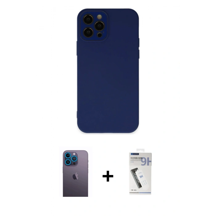 MARSİLYAN™- iPhone 12 Pro Kılıf Çekirdek Modern Serisi - Şeffaf Uv Polymer Nano Ekran Koruyucu + Neon Fosforlu Kamera Lens - MI