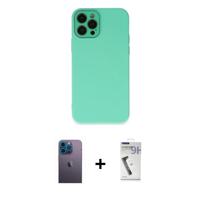 MARSİLYAN™- iPhone 12 Pro Kılıf Çekirdek Modern Serisi - Şeffaf Uv Polymer Nano Ekran Koruyucu + Neon Fosforlu Kamera Lens - MI