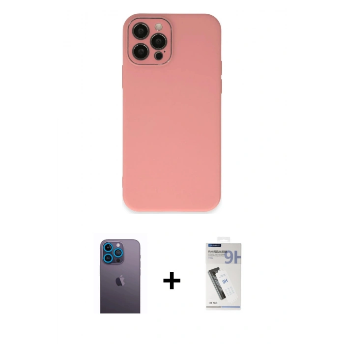 MARSİLYAN™- iPhone 12 Pro Kılıf Çekirdek Modern Serisi - Şeffaf Uv Polymer Nano Ekran Koruyucu + Neon Fosforlu Kamera Lens - MI