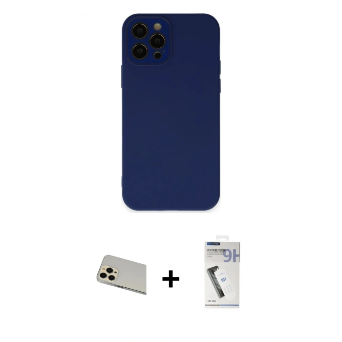 MARSİLYAN™- iPhone 12 Pro Kılıf Çekirdek Modern Serisi - Şeffaf Uv Polymer Nano Ekran Koruyucu + Rainbow Kamera Lens Koruma Cam - GD