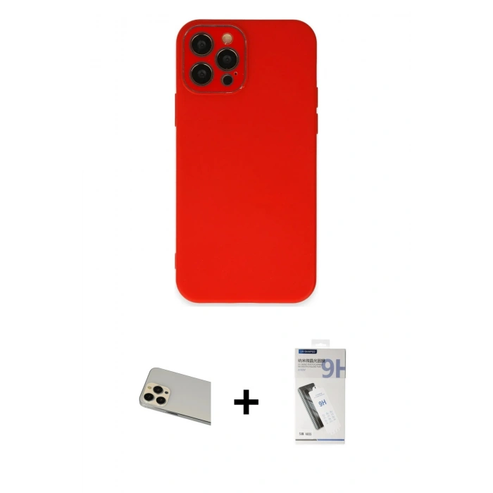 MARSİLYAN™- iPhone 12 Pro Kılıf Çekirdek Modern Serisi - Şeffaf Uv Polymer Nano Ekran Koruyucu + Rainbow Kamera Lens Koruma Cam - GD