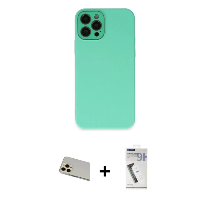 MARSİLYAN™- iPhone 12 Pro Kılıf Çekirdek Modern Serisi - Şeffaf Uv Polymer Nano Ekran Koruyucu + Rainbow Kamera Lens Koruma Cam - GD