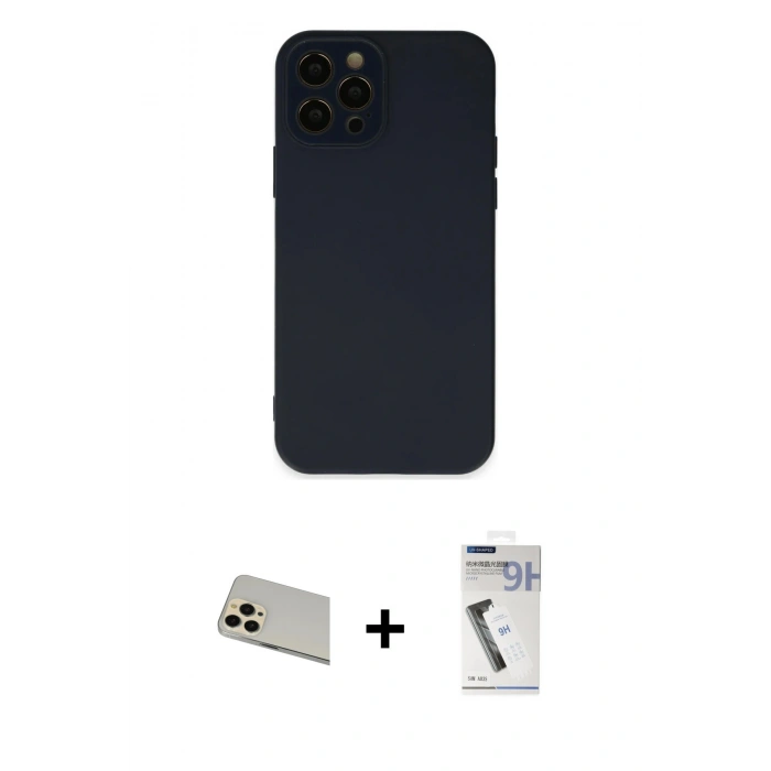 MARSİLYAN™- iPhone 12 Pro Kılıf Çekirdek Modern Serisi - Şeffaf Uv Polymer Nano Ekran Koruyucu + Rainbow Kamera Lens Koruma Cam - GD