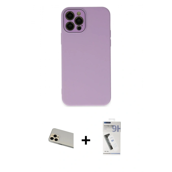 MARSİLYAN™- iPhone 12 Pro Kılıf Çekirdek Modern Serisi - Şeffaf Uv Polymer Nano Ekran Koruyucu + Rainbow Kamera Lens Koruma Cam - GD
