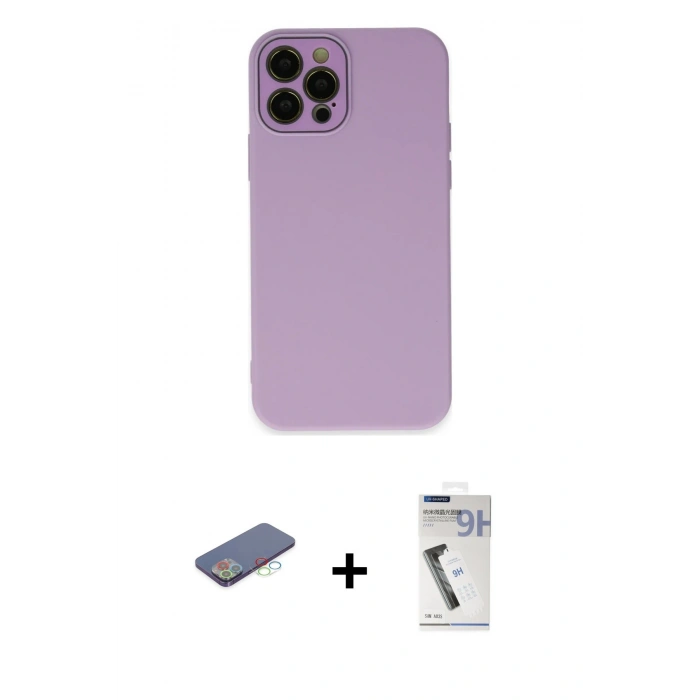 MARSİLYAN™- iPhone 12 Pro Kılıf Çekirdek Modern Serisi - Şeffaf Uv Polymer Nano Ekran Koruyucu + Renkli Kamera Lens Koruma Cam - MI