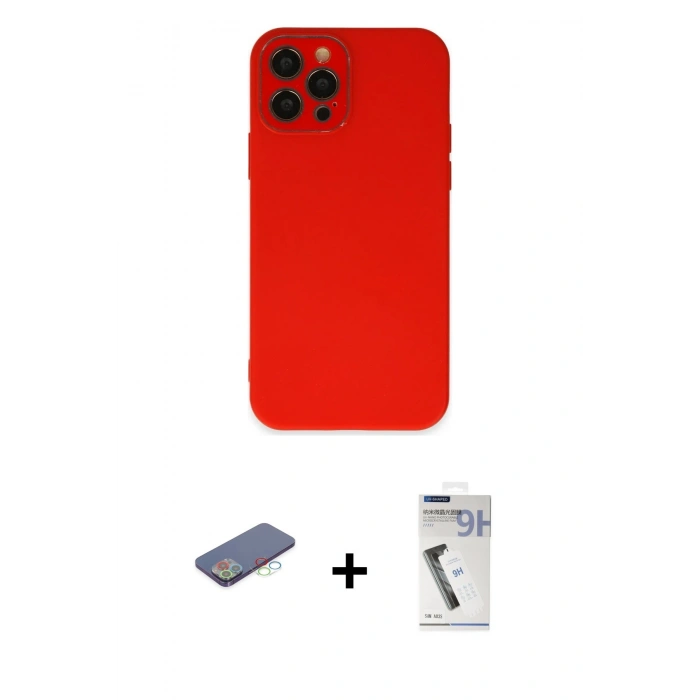 MARSİLYAN™- iPhone 12 Pro Kılıf Çekirdek Modern Serisi - Şeffaf Uv Polymer Nano Ekran Koruyucu + Renkli Kamera Lens Koruma Cam - MI