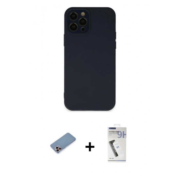 MARSİLYAN™- iPhone 12 Pro Kılıf Çekirdek Modern Serisi - Şeffaf Uv Polymer Nano Ekran Koruyucu + Shine Kamera Lens Koruma Cam - PE