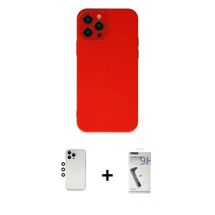 MARSİLYAN™- iPhone 12 Pro Kılıf Çekirdek Modern Serisi - Şeffaf Uv Polymer Nano Ekran Koruyucu + Shine Kamera Lens - GS