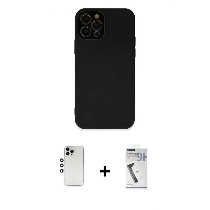MARSİLYAN™- iPhone 12 Pro Kılıf Çekirdek Modern Serisi - Şeffaf Uv Polymer Nano Ekran Koruyucu + Shine Kamera Lens - GS