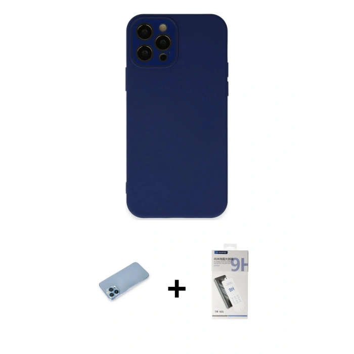 MARSİLYAN™- iPhone 12 Pro Kılıf Çekirdek Modern Serisi - Şeffaf Uv Polymer Nano Ekran Koruyucu + Shine Kamera Lens Koruma Cam - MI