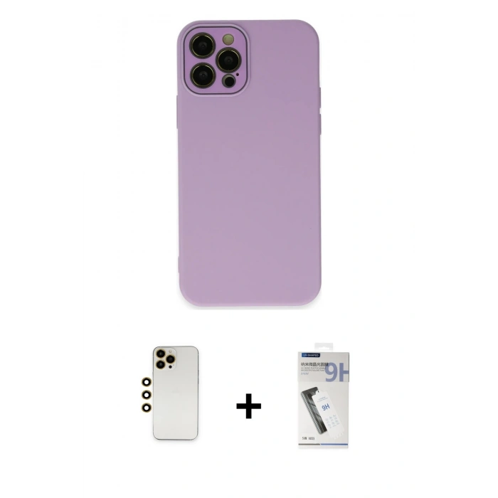 MARSİLYAN™- iPhone 12 Pro Kılıf Çekirdek Modern Serisi - Şeffaf Uv Polymer Nano Ekran Koruyucu + Shine Kamera Lens - GD