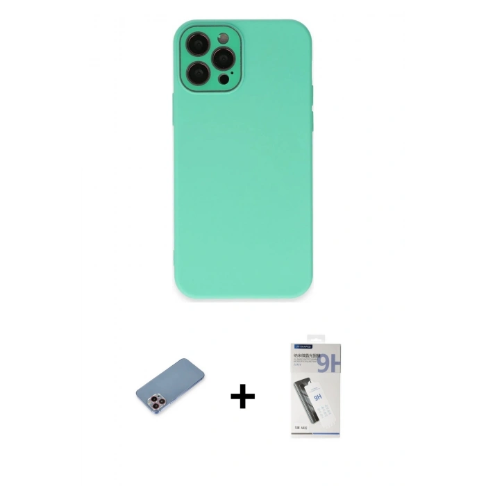 MARSİLYAN™- iPhone 12 Pro Kılıf Çekirdek Modern Serisi - Şeffaf Uv Polymer Nano Ekran Koruyucu + Shine Kamera Lens Koruma Cam - PE