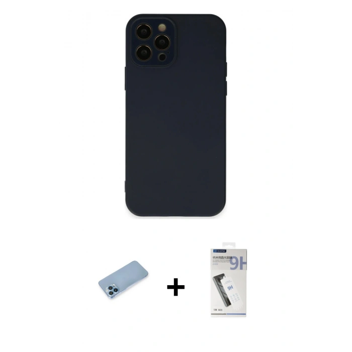 MARSİLYAN™- iPhone 12 Pro Kılıf Çekirdek Modern Serisi - Şeffaf Uv Polymer Nano Ekran Koruyucu + Shine Kamera Lens Koruma Cam - MI