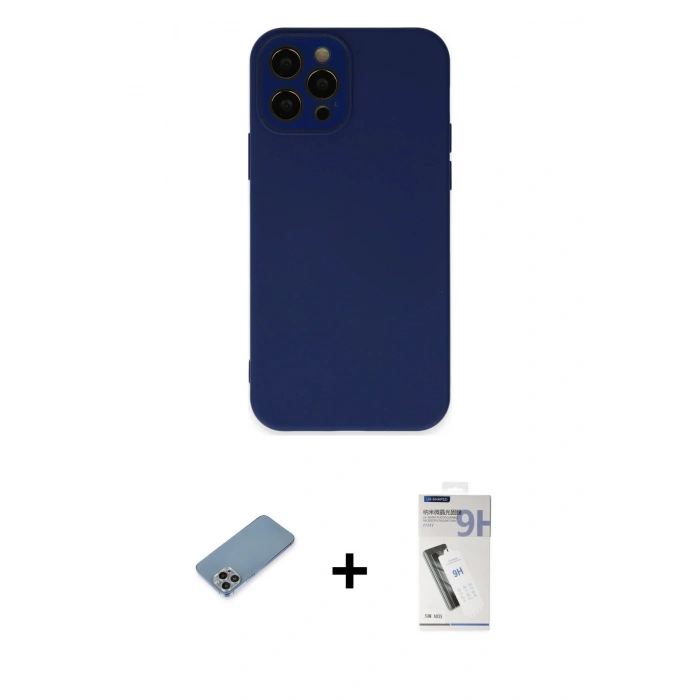 MARSİLYAN™- iPhone 12 Pro Kılıf Çekirdek Modern Serisi - Şeffaf Uv Polymer Nano Ekran Koruyucu + Shine Kamera Lens Koruma Cam - GI