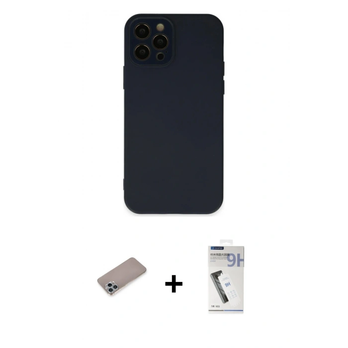 MARSİLYAN™- iPhone 12 Pro Kılıf Çekirdek Modern Serisi - Şeffaf Uv Polymer Nano Ekran Koruyucu + Shine Kamera Lens Koruma Cam - SABE