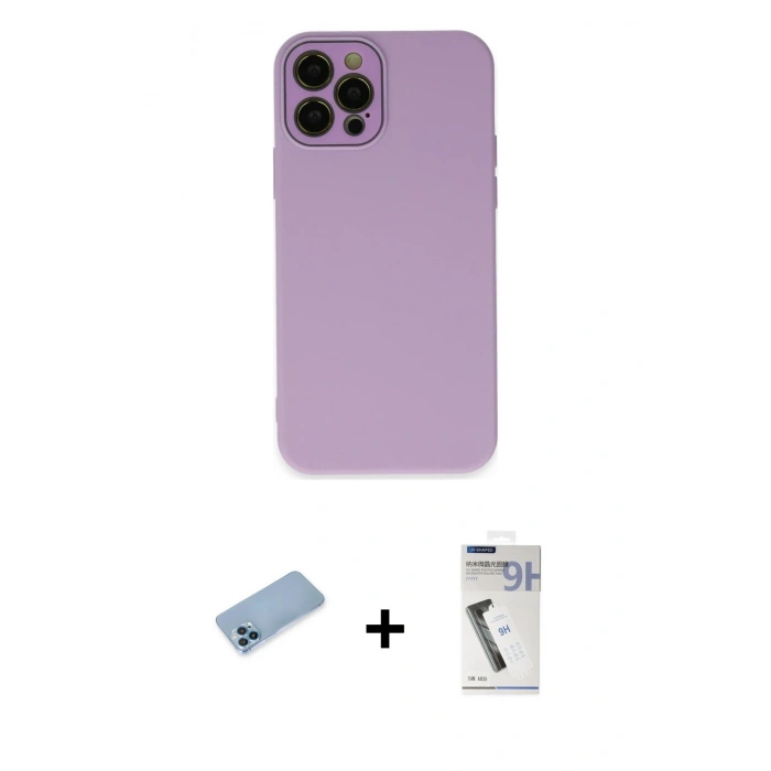 MARSİLYAN™- iPhone 12 Pro Kılıf Çekirdek Modern Serisi - Şeffaf Uv Polymer Nano Ekran Koruyucu + Shine Kamera Lens Koruma Cam - MI