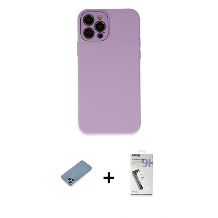 MARSİLYAN™- iPhone 12 Pro Kılıf Çekirdek Modern Serisi - Şeffaf Uv Polymer Nano Ekran Koruyucu + Shine Kamera Lens Koruma Cam - GI