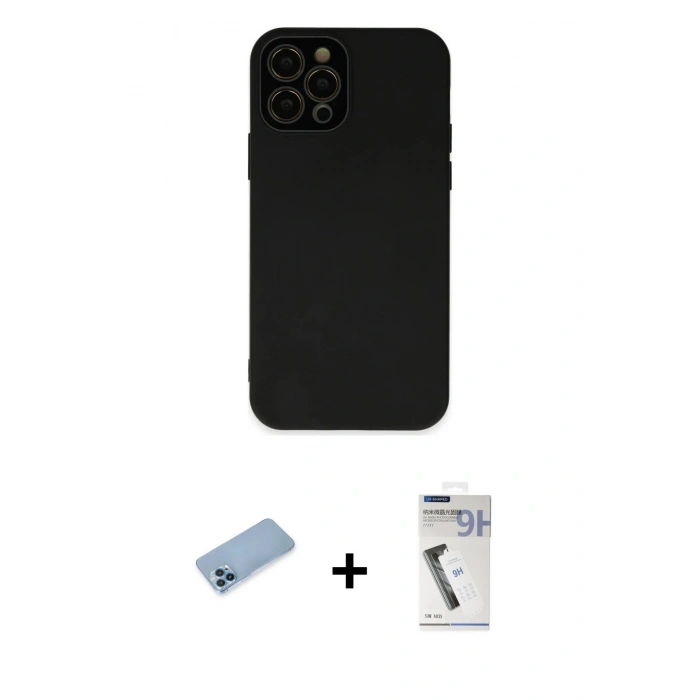 MARSİLYAN™- iPhone 12 Pro Kılıf Çekirdek Modern Serisi - Şeffaf Uv Polymer Nano Ekran Koruyucu + Shine Kamera Lens Koruma Cam - MI