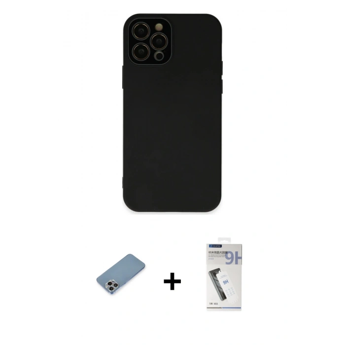MARSİLYAN™- iPhone 12 Pro Kılıf Çekirdek Modern Serisi - Şeffaf Uv Polymer Nano Ekran Koruyucu + Shine Kamera Lens Koruma Cam - GI