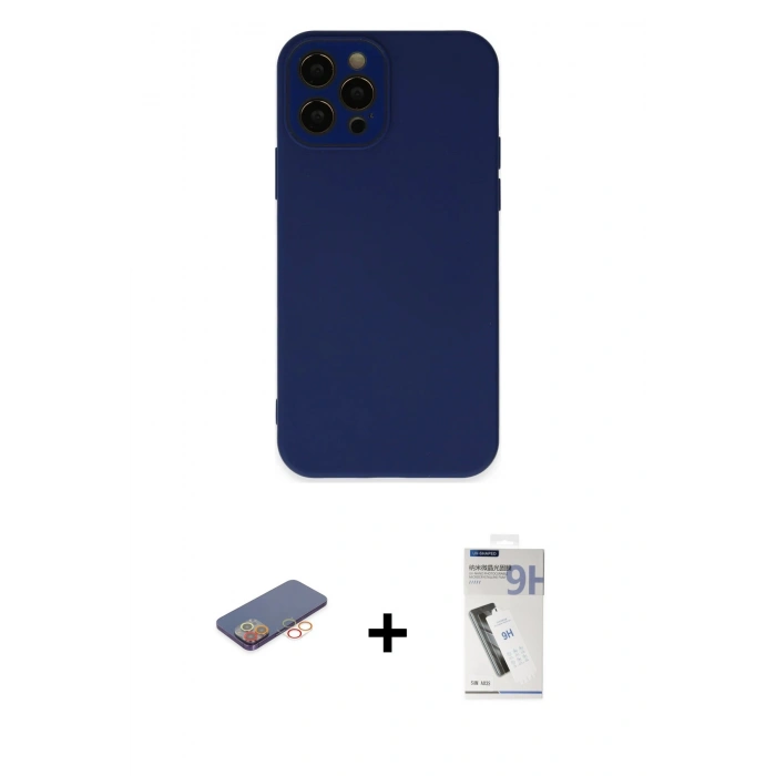 MARSİLYAN™- iPhone 12 Pro Kılıf Çekirdek Modern Serisi - Şeffaf Uv Polymer Nano Ekran Koruyucu + Renkli Kamera Lens Koruma Cam - TU