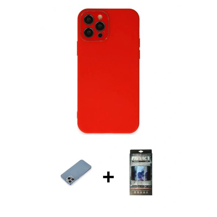 MARSİLYAN™- iPhone 12 Pro Kılıf Çekirdek Modern Serisi - Siyah 34D Hayalet Izgaralı Cam + Shine Kamera Lens Koruma Cam - GI