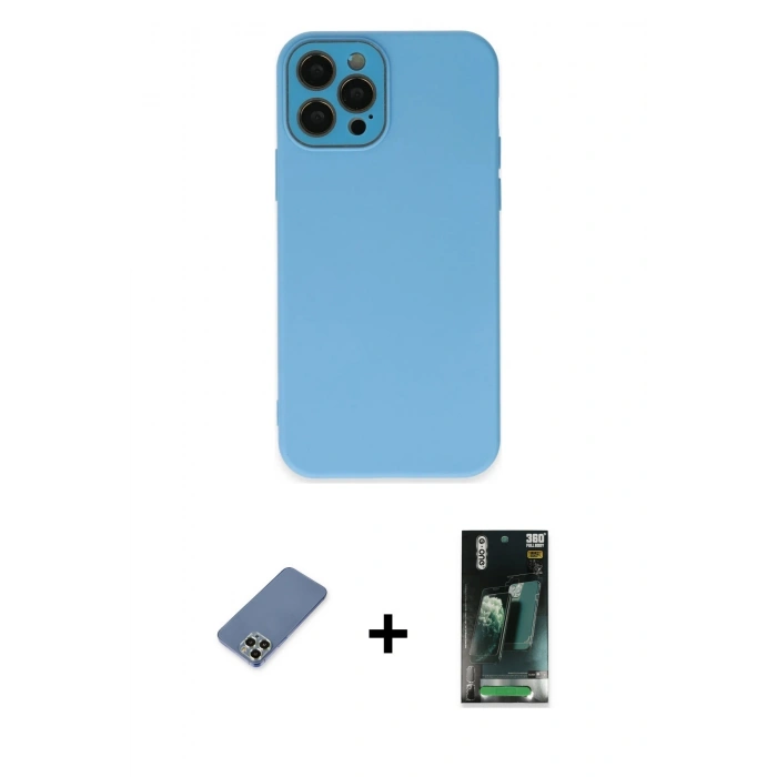 MARSİLYAN™- iPhone 12 Pro Kılıf Çekirdek Modern Serisi - Siyah 360 Mat Full Body Arka Koruyucu + Metal Kamera Lens Koruma Cam - AKYL
