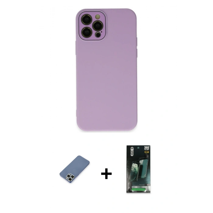 MARSİLYAN™- iPhone 12 Pro Kılıf Çekirdek Modern Serisi - Siyah 360 Mat Full Body Arka Koruyucu + Metal Kamera Lens Koruma Cam - AKYL