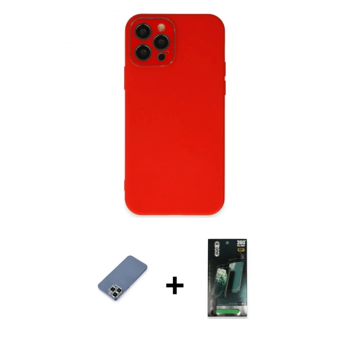 MARSİLYAN™- iPhone 12 Pro Kılıf Çekirdek Modern Serisi - Siyah 360 Mat Full Body Arka Koruyucu + Metal Kamera Lens Koruma Cam - AKYL