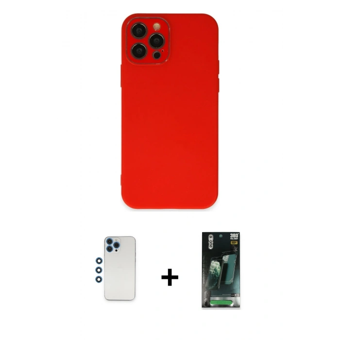 MARSİLYAN™- iPhone 12 Pro Kılıf Çekirdek Modern Serisi - Siyah 360 Mat Full Body Arka Koruyucu + Shine Kamera Lens - MI