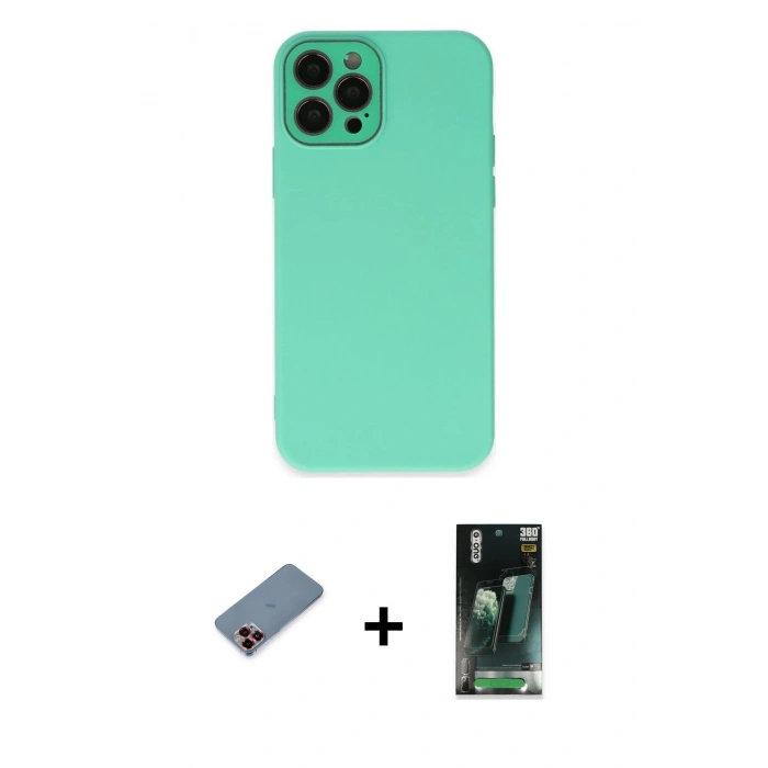 MARSİLYAN™- iPhone 12 Pro Kılıf Çekirdek Modern Serisi - Siyah 360 Mat Full Body Arka Koruyucu + Metal Kamera Lens Koruma Cam - KI