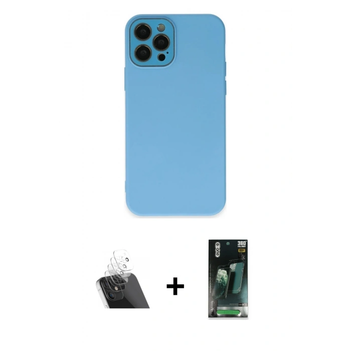 MARSİLYAN™- iPhone 12 Pro Kılıf Çekirdek Modern Serisi - Siyah 360 Mat Full Body Arka Koruyucu + Kamera Lens Koruma Cam - SF