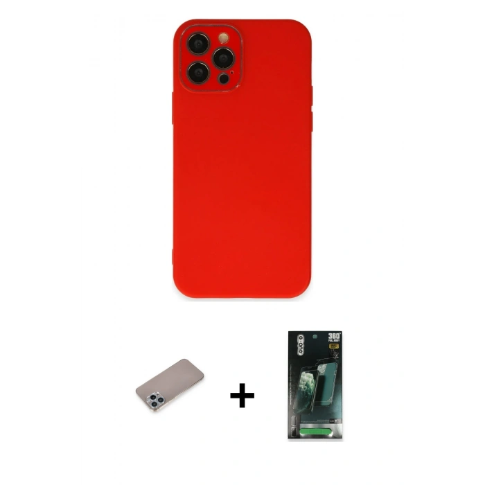MARSİLYAN™- iPhone 12 Pro Kılıf Çekirdek Modern Serisi - Siyah 360 Mat Full Body Arka Koruyucu + Shine Kamera Lens Koruma Cam - SABE