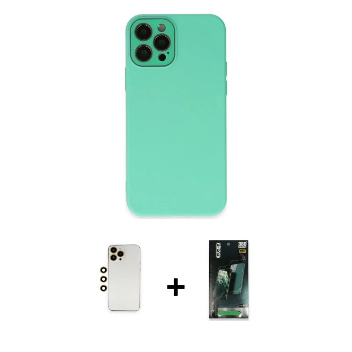 MARSİLYAN™- iPhone 12 Pro Kılıf Çekirdek Modern Serisi - Siyah 360 Mat Full Body Arka Koruyucu + Shine Kamera Lens - GD