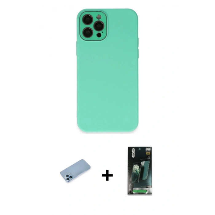 MARSİLYAN™- iPhone 12 Pro Kılıf Çekirdek Modern Serisi - Siyah 360 Mat Full Body Arka Koruyucu + Shine Kamera Lens Koruma Cam - MI