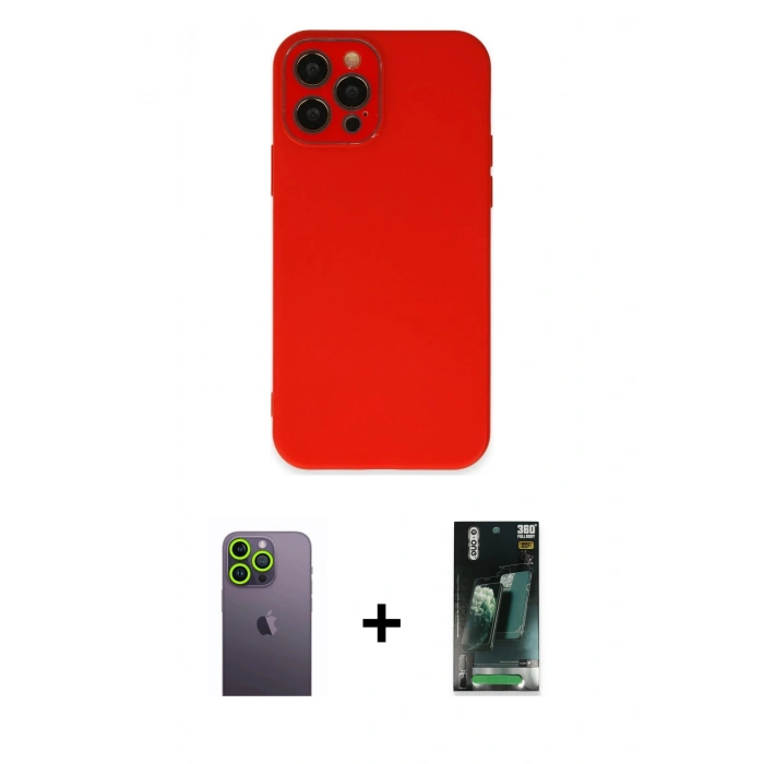 MARSİLYAN™- iPhone 12 Pro Kılıf Çekirdek Modern Serisi - Siyah 360 Mat Full Body Arka Koruyucu + Neon Fosforlu Kamera Lens - YL