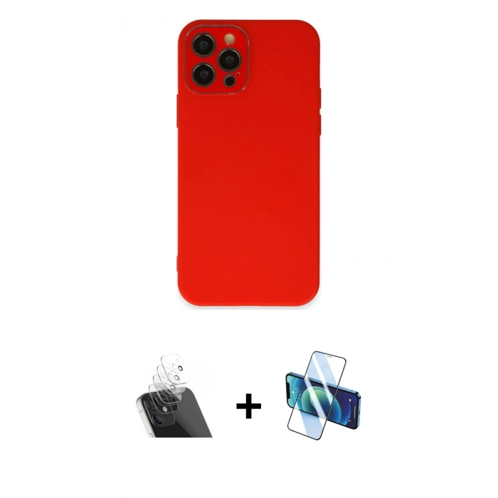 MARSİLYAN™- iPhone 12 Pro Kılıf Çekirdek Modern Serisi - Siyah 3D Antistatik Cam Ekran Koruyucu + Kamera Lens Koruma Cam - SF