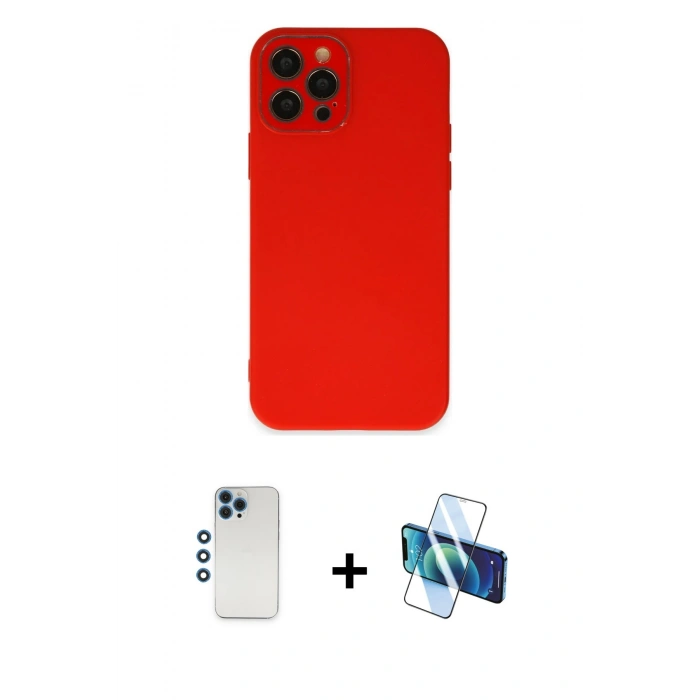 MARSİLYAN™- iPhone 12 Pro Kılıf Çekirdek Modern Serisi - Siyah 3D Antistatik Cam Ekran Koruyucu + Shine Kamera Lens - MI