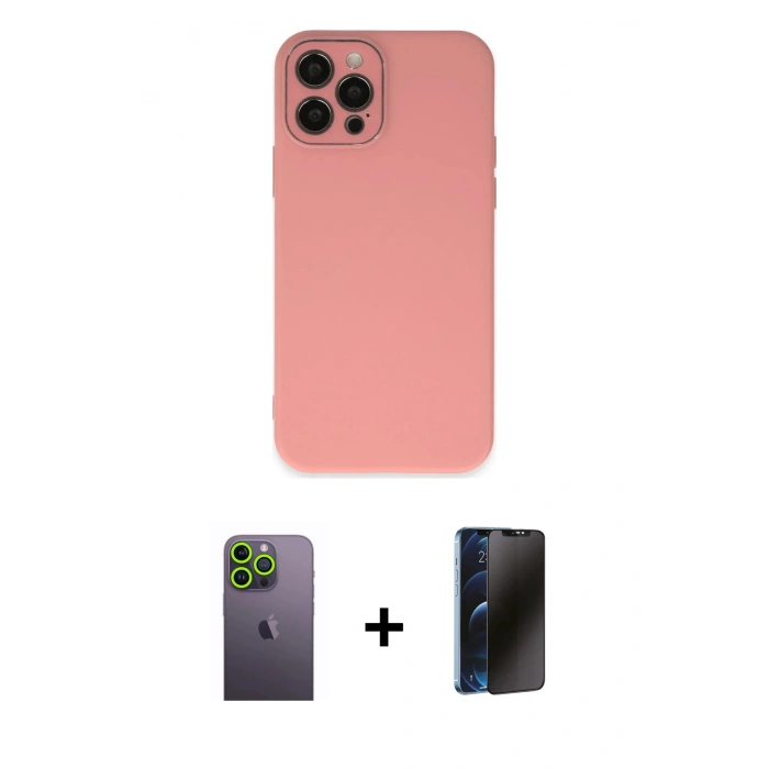 MARSİLYAN™- iPhone 12 Pro Kılıf Çekirdek Modern Serisi - Siyah 3D Antistatik Hayalet Cam Ekran Koruyucu + Neon Fosforlu Kamera Lens - YL