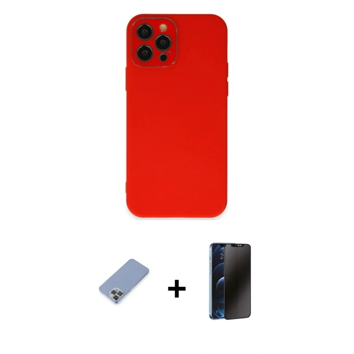 MARSİLYAN™- iPhone 12 Pro Kılıf Çekirdek Modern Serisi - Siyah 3D Antistatik Hayalet Cam Ekran Koruyucu + Metal Kamera Lens Koruma Cam - KUYL