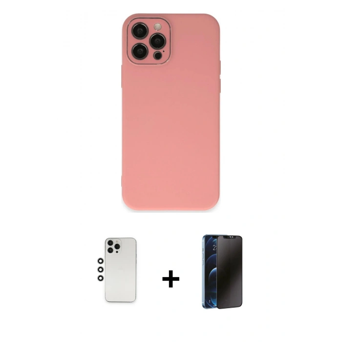 MARSİLYAN™- iPhone 12 Pro Kılıf Çekirdek Modern Serisi - Siyah 3D Antistatik Hayalet Cam Ekran Koruyucu + Shine Kamera Lens - GS