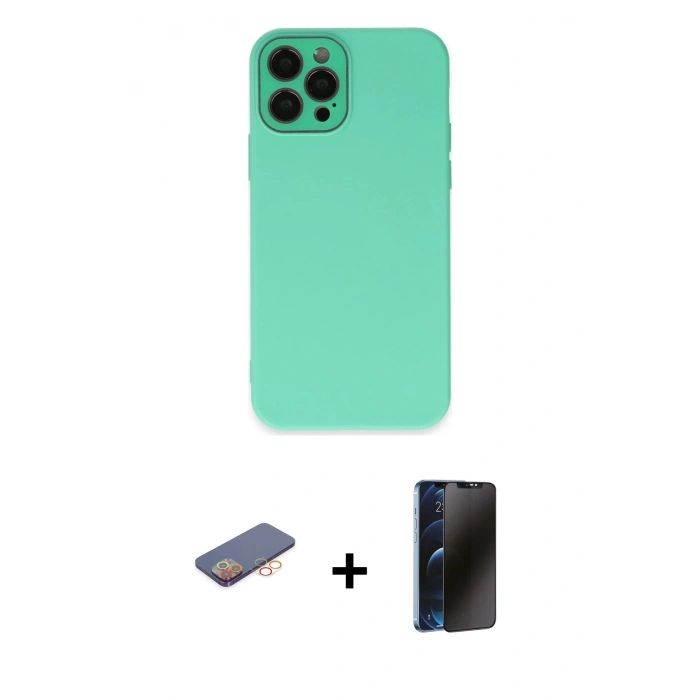 MARSİLYAN™- iPhone 12 Pro Kılıf Çekirdek Modern Serisi - Siyah 3D Antistatik Hayalet Cam Ekran Koruyucu + Renkli Kamera Lens Koruma Cam - TU