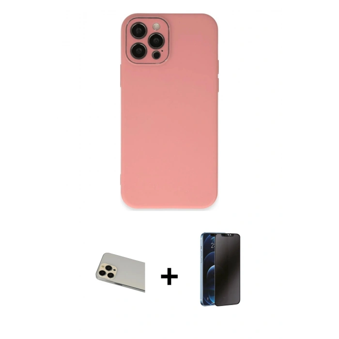 MARSİLYAN™- iPhone 12 Pro Kılıf Çekirdek Modern Serisi - Siyah 3D Antistatik Hayalet Cam Ekran Koruyucu + Rainbow Kamera Lens Koruma Cam - GD