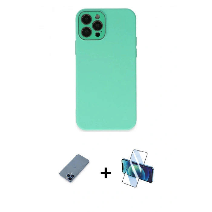 MARSİLYAN™- iPhone 12 Pro Kılıf Çekirdek Modern Serisi - Siyah 3D Antistatik Seramik Nano Ekran Koruyucu + Metal Kamera Lens Koruma Cam - MI